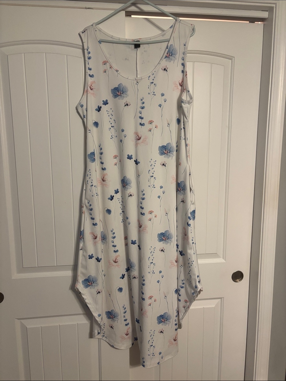 White Midi Sundress with Blue & Pink Floral Print